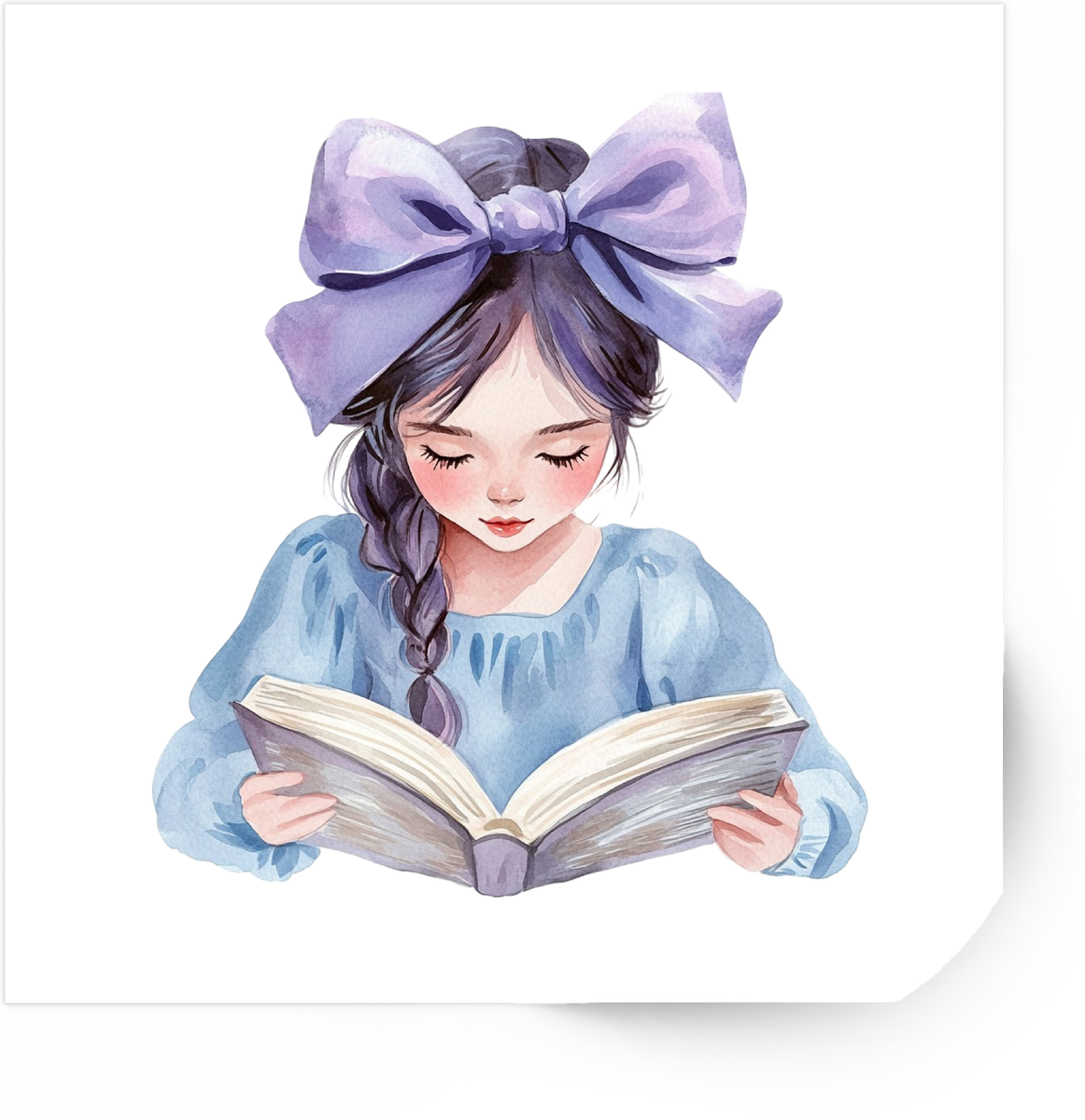 Watercolor Reading Girl Sticker | Cute Purple Bow Bookworm Vinyl Decal | Book Lover Reader Gift