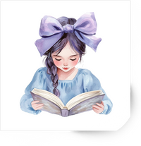 Thumbnail for Watercolor Reading Girl Sticker | Cute Purple Bow Bookworm Vinyl Decal | Book Lover Reader Gift