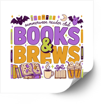 Thumbnail for Books & Brews Summerween Sticker | Spooky Cute Reader Club Vinyl Decal | Halloween Bookworm Coffee Gift