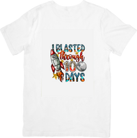 Thumbnail for I Blasted Through 100 Days T-Shirt | Retro Space Rocket School Graphic Tee | Kids Explorer Gift
