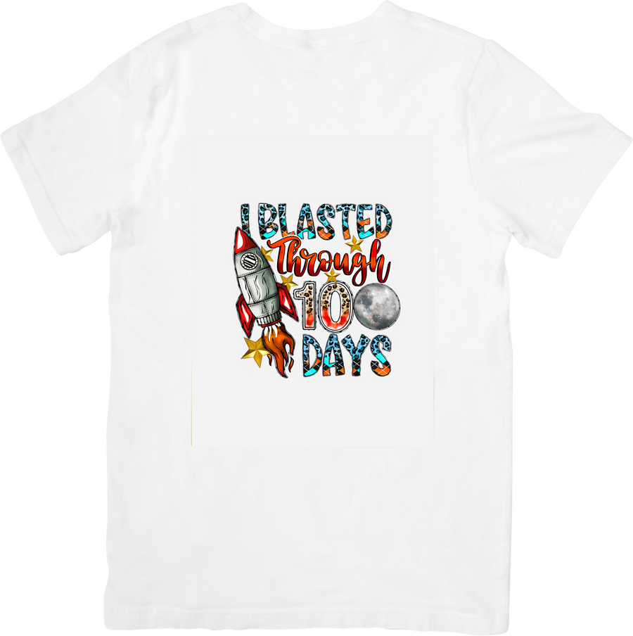 I Blasted Through 100 Days T-Shirt | Retro Space Rocket School Graphic Tee | Kids Explorer Gift