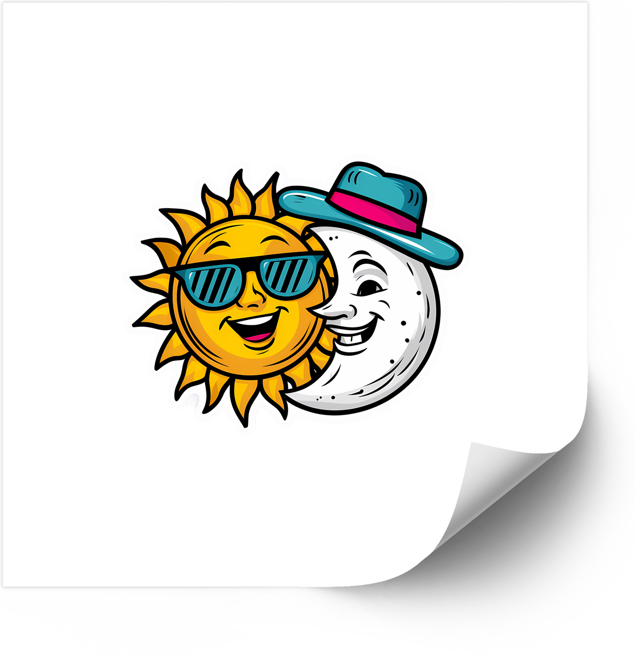 Sun and Moon Friends Sticker | Retro Celestial Outdoor Adventure Vinyl Decal