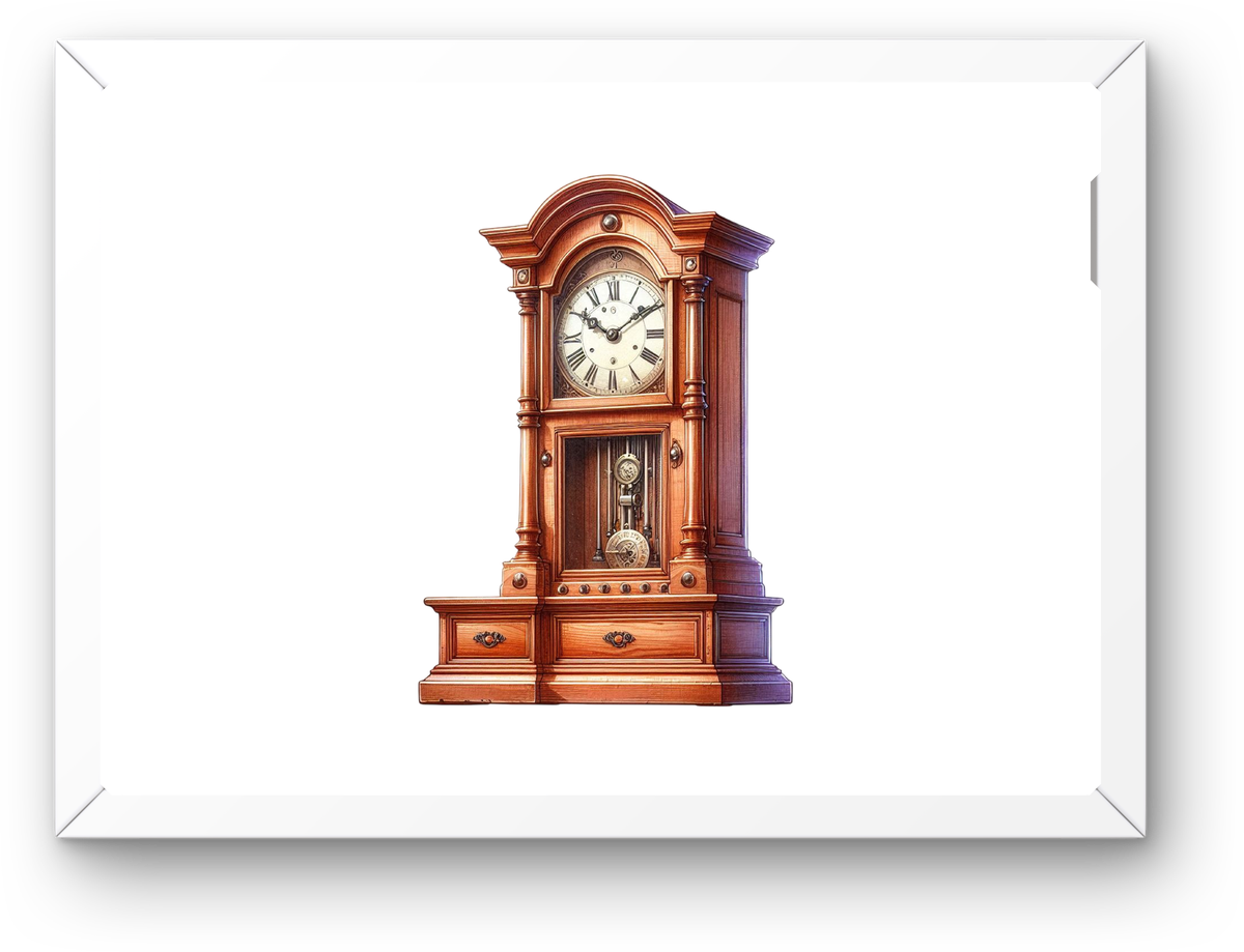 Vintage Grandfather Clock Wall Art | Antique Wooden Pendulum Clock Print | Classic Home Gift