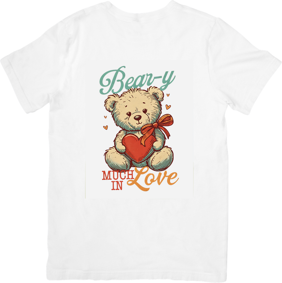 Bear-y Much In Love Teddy Bear T-Shirt | Cute Vintage Heart Graphic Tee | Valentine Couple Gift