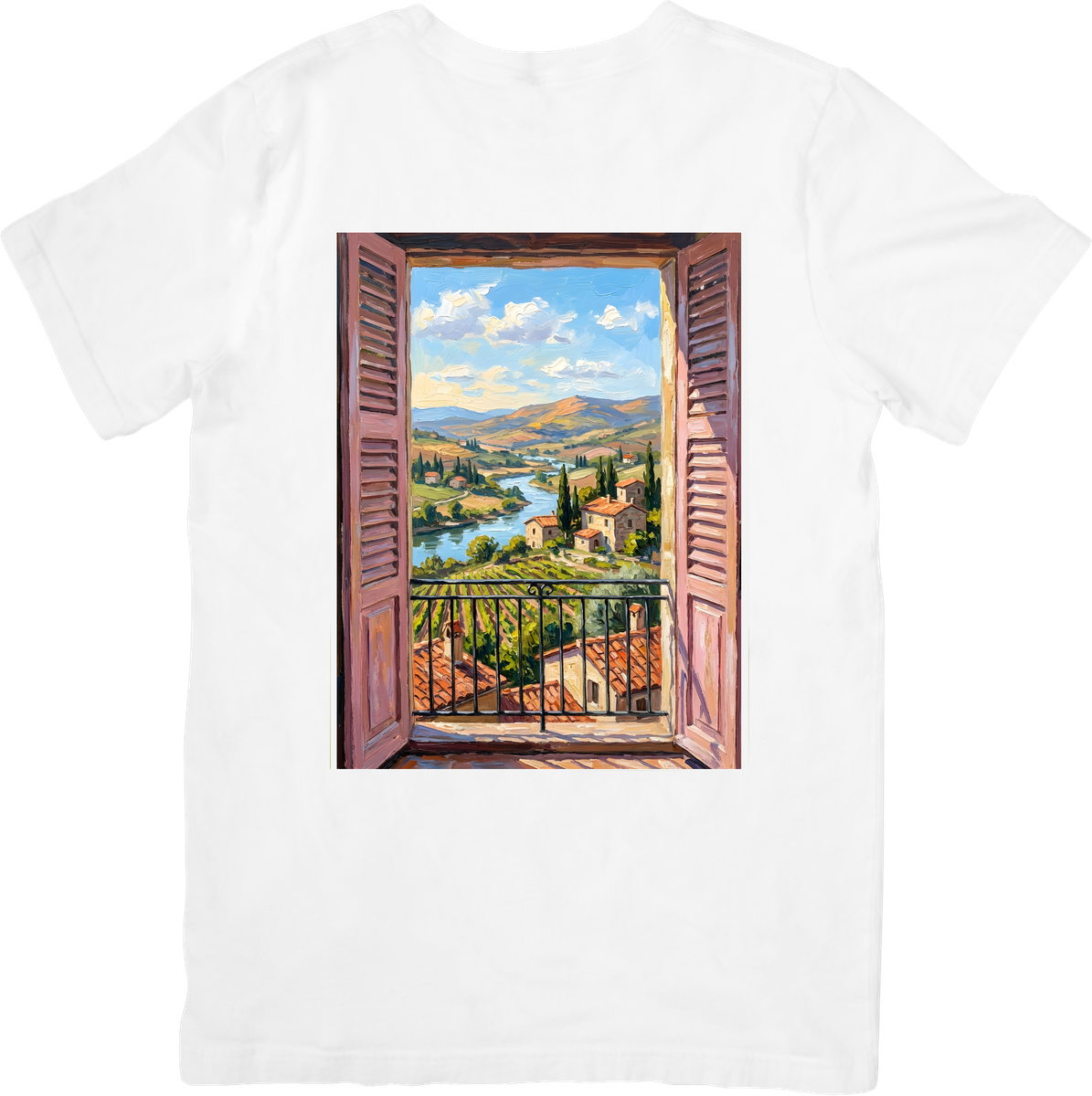 Italian Countryside Window View T-Shirt | Tuscan Landscape Graphic Tee | Travel Art Lover Gift