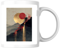 Thumbnail for Japanese Red Sun Pagoda Mug | Minimalist Mountain Landscape Coffee Mug | Asian Art Lover Gift