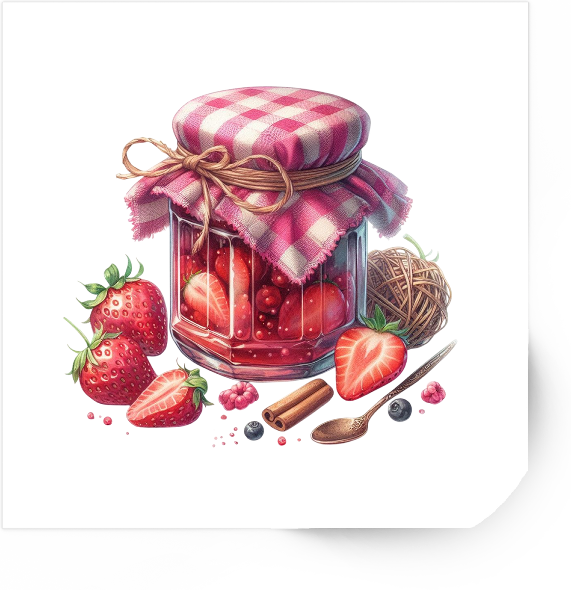 Strawberry Jam Jar Sticker | Watercolor Gingham Preserves Vinyl Decal | Farmhouse Kitchen Gift