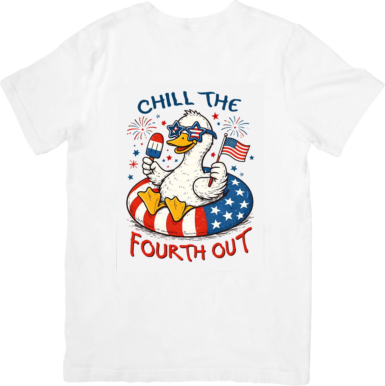 Chill The Fourth Out Duck T-Shirt | Funny Patriotic Summer Trail Graphic Tee | 4th of July Gift