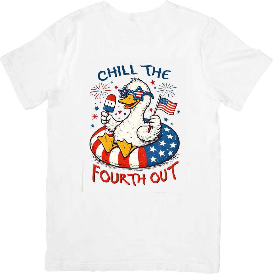 Chill The Fourth Out Duck T-Shirt | Funny Patriotic Summer Trail Graphic Tee | 4th of July Gift