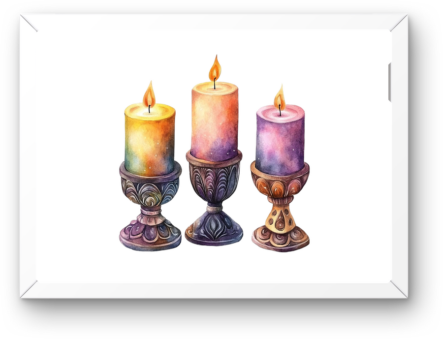 Watercolor Three Candles Wall Art | Colorful Galaxy Pillar Candle Print | Cozy Mystic Home Gift