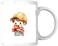 Thumbnail for Little Boy Eating Apple Mug | Cute Watercolor Farmer Kid Coffee Mug | Wholesome Kids Gift