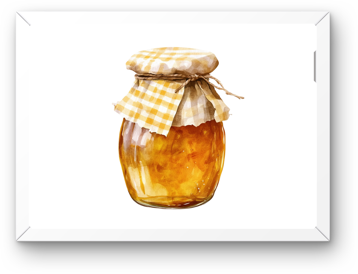 Honey Jar Wall Art | Watercolor Gingham Lid Preserves Print | Farmhouse Kitchen Decor Gift